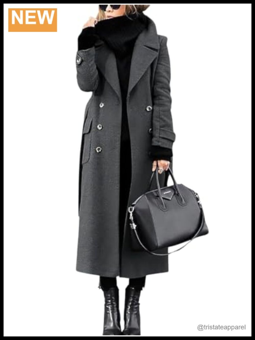 Women's Wool Blend Pea Coat Double Breasted Notch Collar Long Winter Overcoat